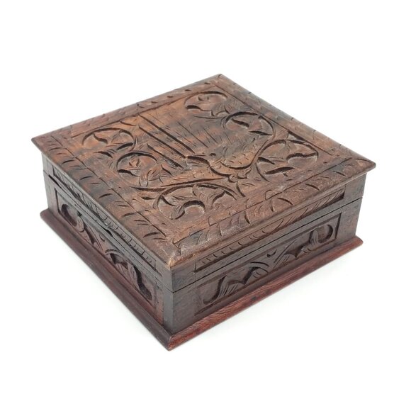 Hand Carved Wood Jewelry Trinket Box from Jakarta Hilton International Hotel